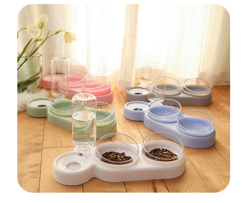 Raised Double Pet Bowl with Water Dispenser