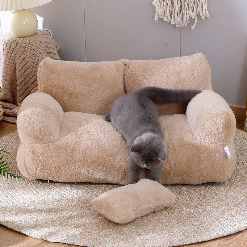 Cozy Plush Pet Sofa Bed for Cats & Small Dogs