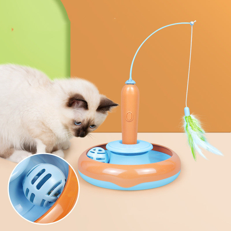 PlaySpin™ 2-in-1 Interactive Cat Turntable Toy with Feather