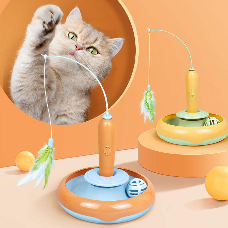 PlaySpin™ 2-in-1 Interactive Cat Turntable Toy with Feather